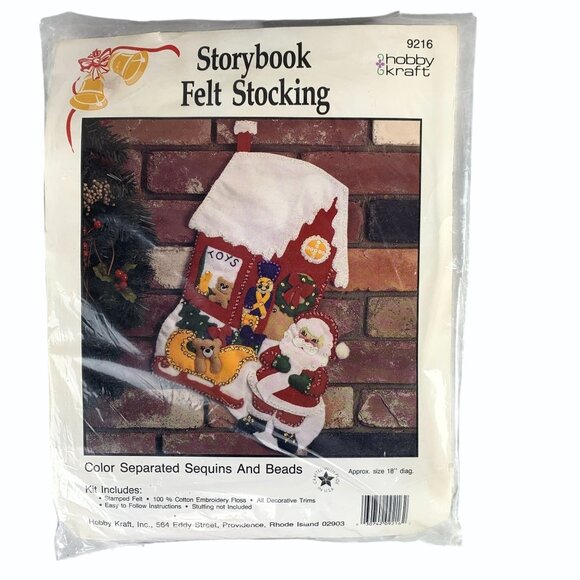 Hobby Kraft Storybook Felt Stocking Kit 9216 Sequins & Beads 18" Santa Toy Shop - Picture 1 of 6